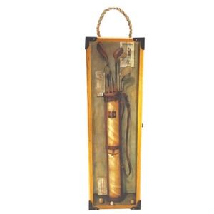 Greenbrier Basket Co Vintage Golf Wooden Wine Bottle Gift Box Rope Handle Latch